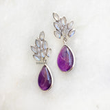 Rainbow Moonstone & Amethyst Silver Earring