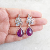 Rainbow Moonstone & Amethyst Silver Earring