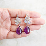 Rainbow Moonstone & Amethyst Silver Earring