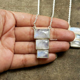 Rainbow Moonstone Step Silver Necklace