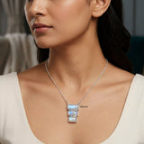 Rainbow Moonstone Step Silver Necklace