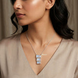 Rainbow Moonstone Step Silver Necklace