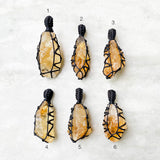 Natural Raw Citrine Crystal Pendant in Black Macramé