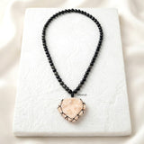 Raw Danburite & Silver Obsidian Beaded Necklace