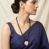 Raw Danburite & Silver Obsidian Beaded Necklace