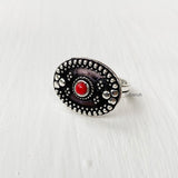 Red Agate Oval Adjustable Silver Ring