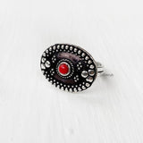 Red Agate Oval Adjustable Silver Ring