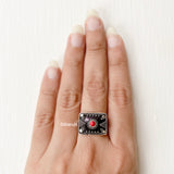 Red Agate Rectangular Adjustable Silver Ring