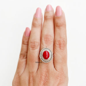 Red Agate Silver Ring