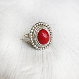 Red Agate Silver Ring