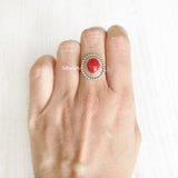 Red Agate Silver Ring