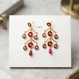 Red Enamel Chandelier Gold Plated Silver Earring