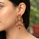 Red Enamel Chandelier Gold Plated Silver Earring