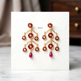 Red Enamel Chandelier Gold Plated Silver Earring