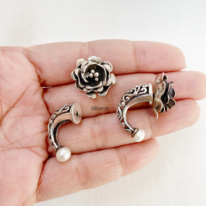 Rose Filigree Pearl Silver Stud Earring