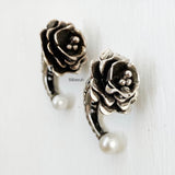 Rose Filigree Pearl Silver Stud Earring