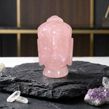 Natural Rose Quartz Buddha Head gemstone carving