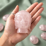 Handcrafted natural Rose Quartz Buddha Head crystal carving
