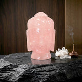 Pink Rose Quartz Buddha Head measuring 3 inches high