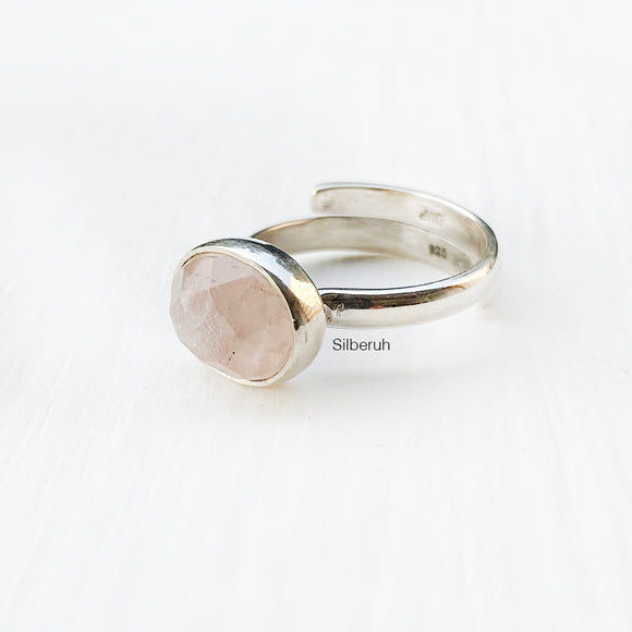 Rose Quartz Facetted Adjustable Silver Ring