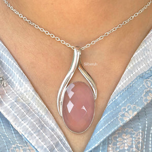 Rose Quartz Facetted Silver Pendant