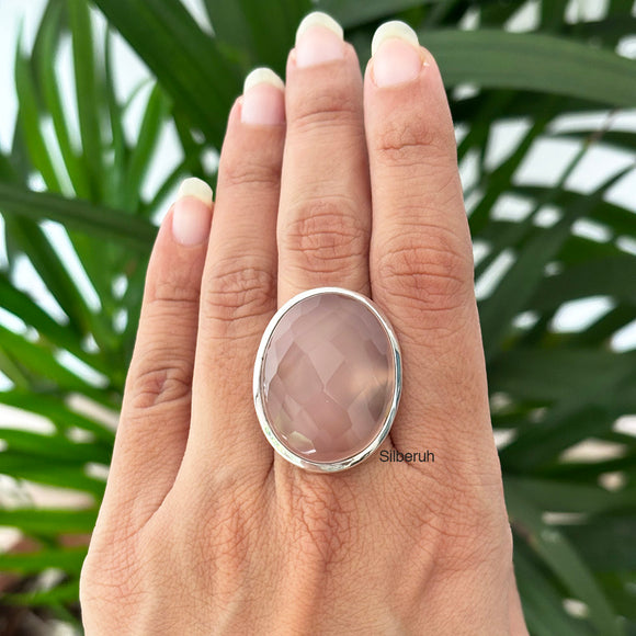 Rose Quartz Facetted Silver Ring
