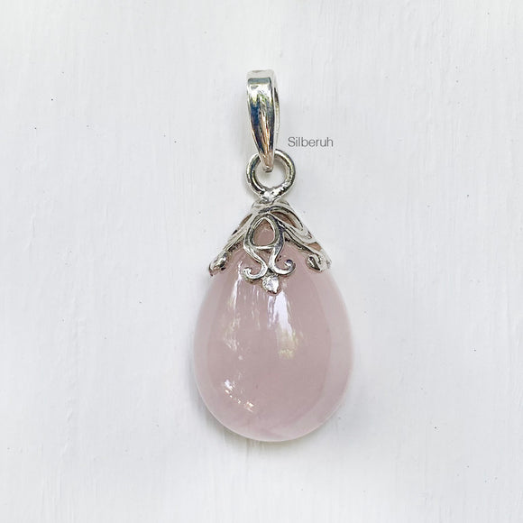 Rose Quartz Filigree Silver Pendant
