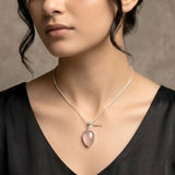 925 Silver Rose Quartz Inverted Drop Pendant with natural pink gemstone