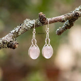 Natural Rose Quartz earrings with knot design in sterling silver