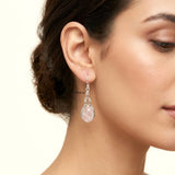 Elegant Rose Quartz silver earrings featuring symbolic knot detail