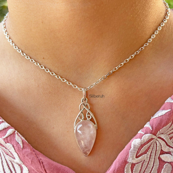 Rose Quartz Knot Silver Pendant