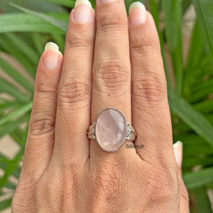 Rose Quartz Leaf Silver Ring