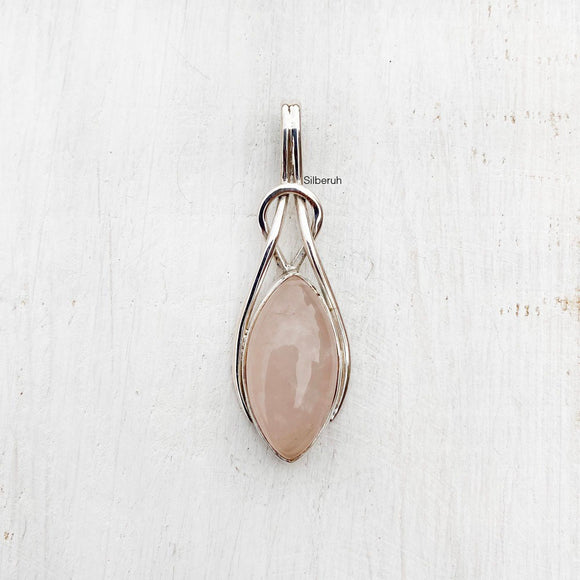 Rose Quartz Marquise Silver Pendant