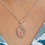 Rose Quartz Oval Silver Pendant