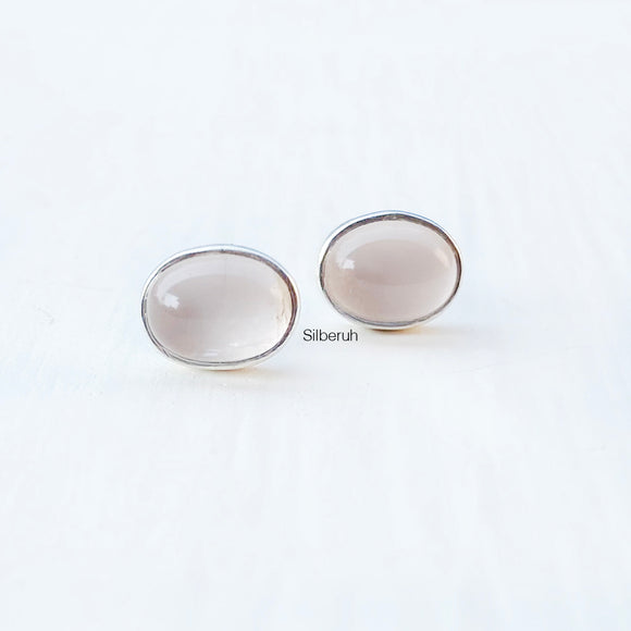 Rose Quartz Oval Silver Stud