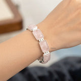 Rose Quartz Rectangular Silver Bracelet