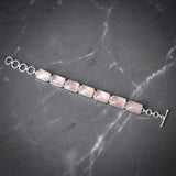 Rose Quartz Rectangular Silver Bracelet