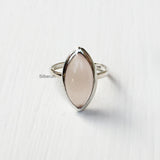 Rose Quartz Silver Marquise Ring