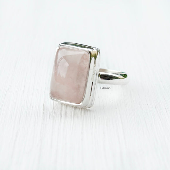 Rose Quartz silver ring in 925 sterling silver – heart chakra jewelry