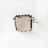 Rose Quartz Square Silver Ring