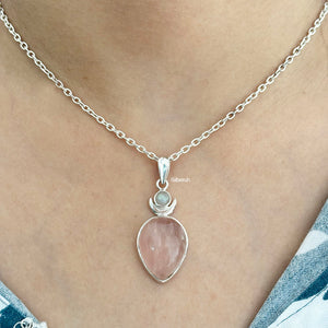Rose Quartz & Rainbow Moonstone Silver Pendant