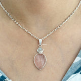 Rose Quartz & Rainbow Moonstone Silver Pendant