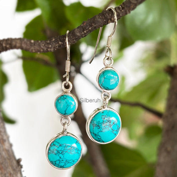 Round Turquoise Silver Earring