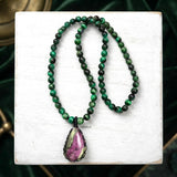 Ruby Zoisite & Green Tiger's Eye Beaded Necklace