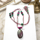 Ruby Zoisite, Malachite & Pink Onyx Threaded Necklace