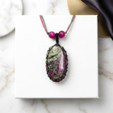 Ruby Zoisite, Malachite & Pink Onyx Threaded Necklace