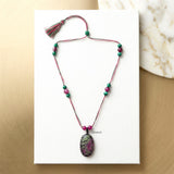 Ruby Zoisite, Malachite & Pink Onyx Threaded Necklace