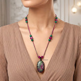 Ruby Zoisite, Malachite & Pink Onyx Threaded Necklace