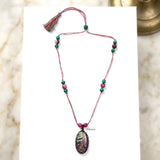 Ruby Zoisite, Malachite & Pink Onyx Threaded Necklace