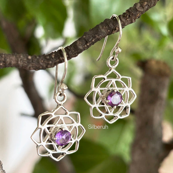 Sahasrara Chakra Amethyst Silver Earring